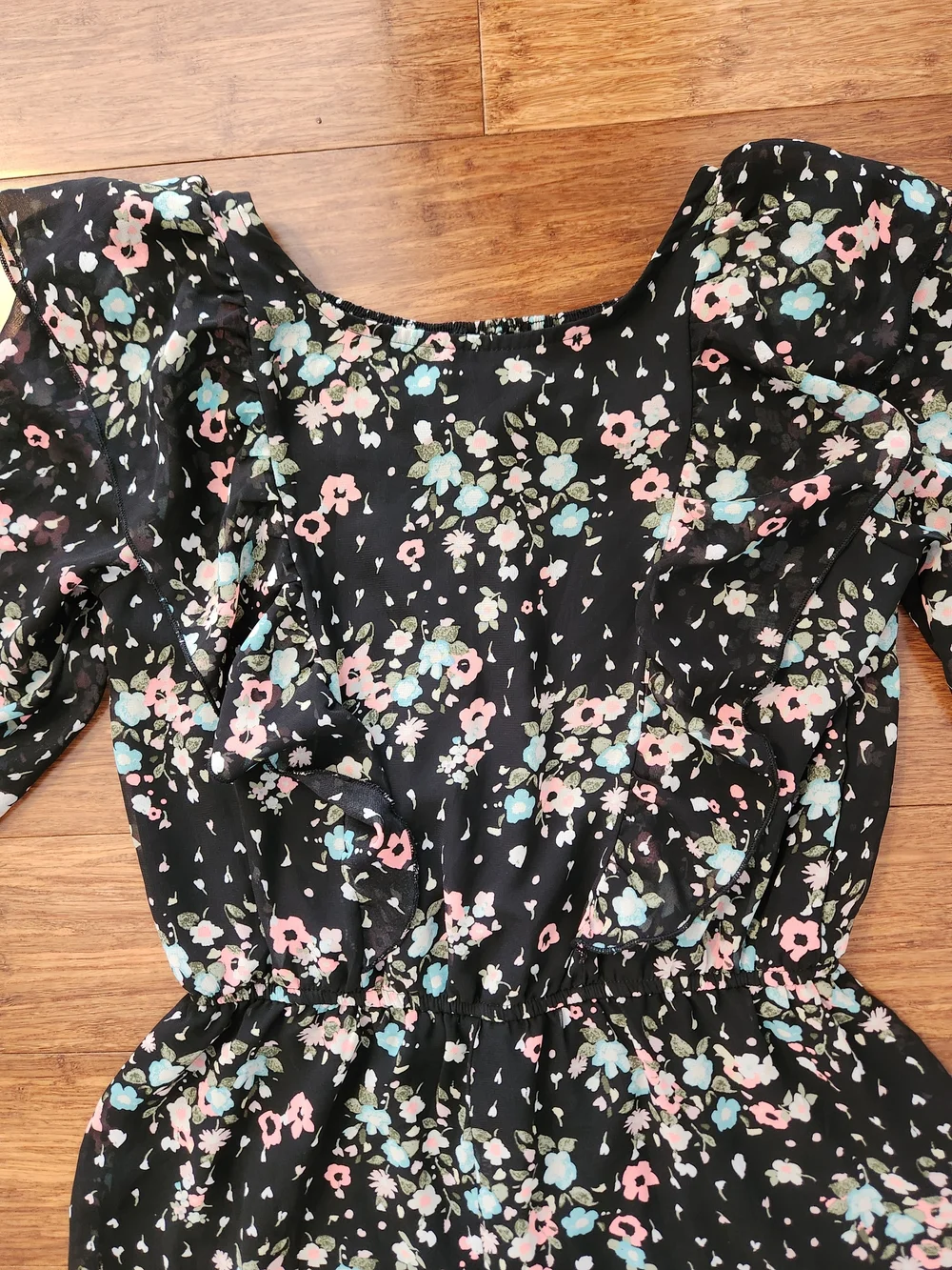 Justice Girl's Black Floral Girls Shorts Romper Quarter Length Sleeves, Size 16